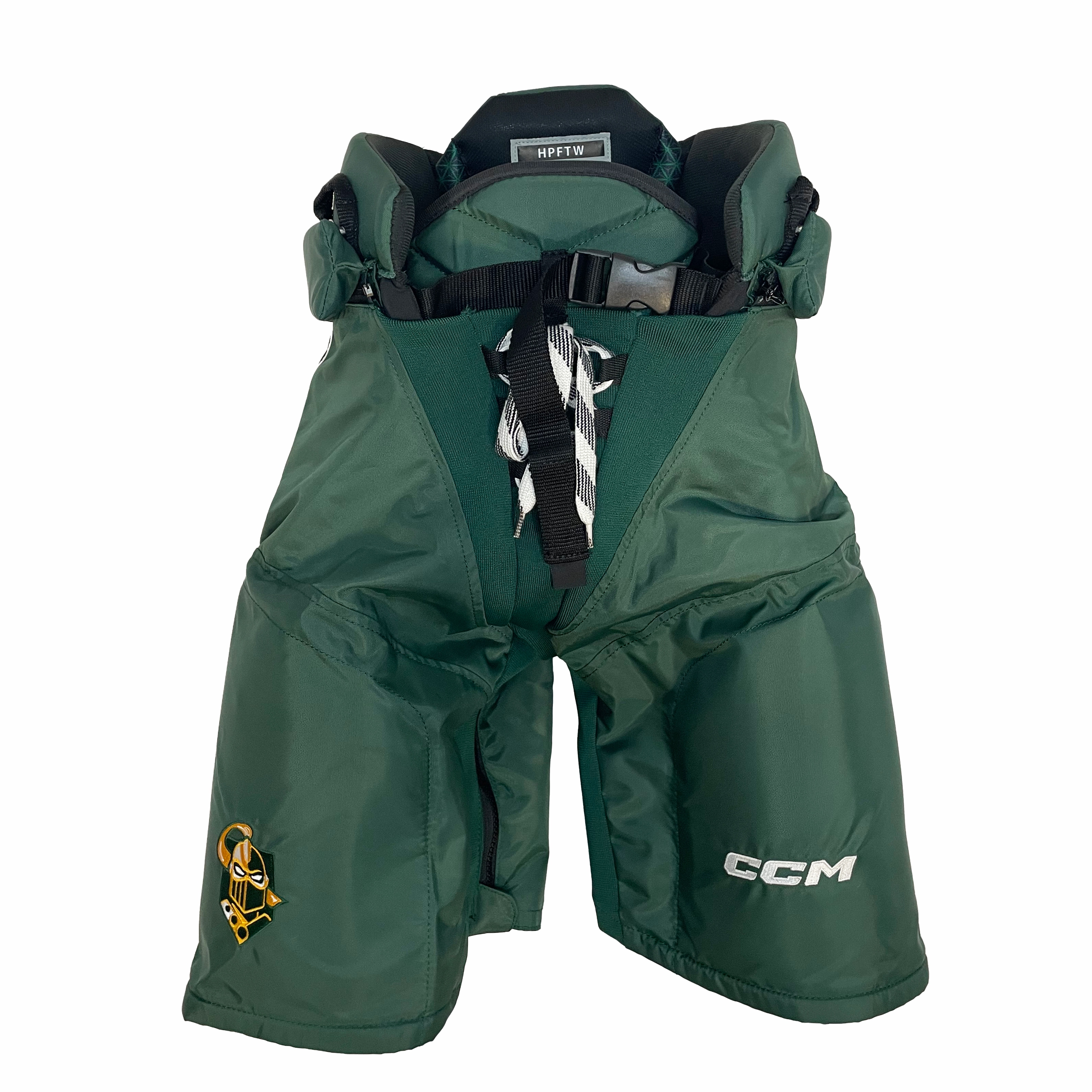CCM HPFTW - Pantalon de hockey NCAA Pro Stock pour femme (vert/jaune/blanc)